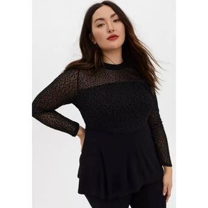 TORRID | Black Star Mesh & Premium Ponte Peplum‎ Top Sz. 2 or a 2X